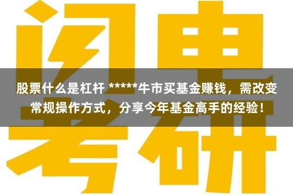 股票什么是杠杆 *****牛市买基金赚钱,需改变常规操作方式,分享今年基金高手的经验!